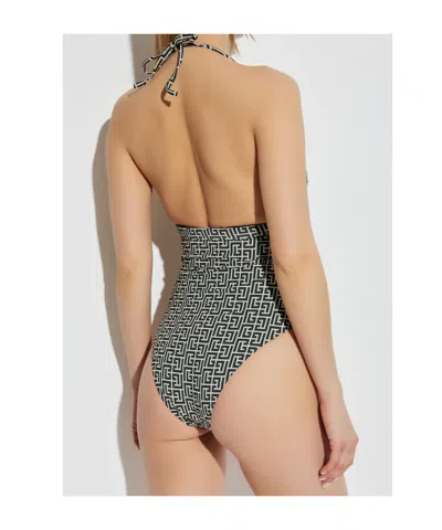 Balmain Monogram-pattern Swimsuit In Black