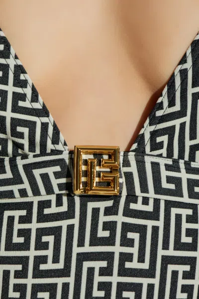 Balmain Monogram-pattern Swimsuit In Black