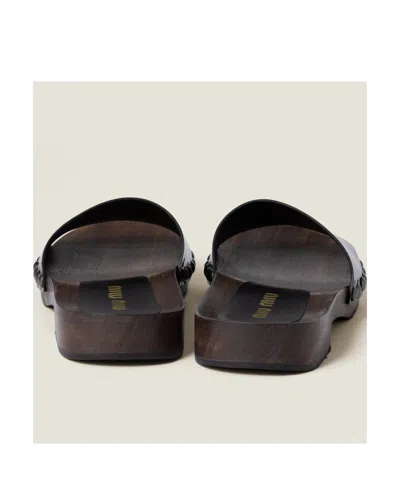 Miu Miu Open-toe Black Patent Sandals With Decorative Studs In Black