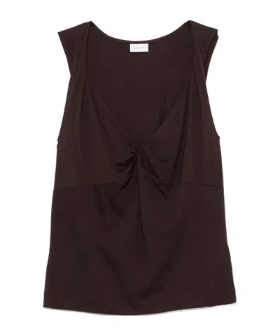 Dries Van Noten Twist-front Satin-jersey Top In Burgundy
