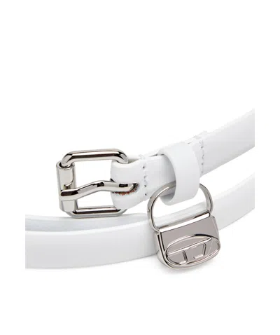 Diesel Slim Leather Belt With 1dr Bag Charm In White