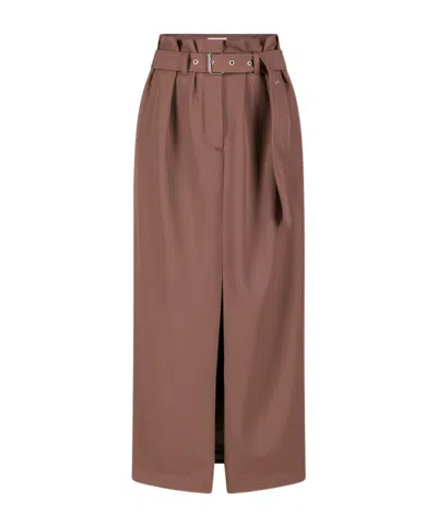 Dries Van Noten Waist Belt Skirt With Slit And Pleats In Brown