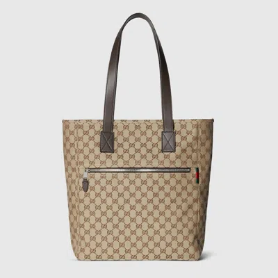 Gucci Large Gg Beige Fabric Shopping Bag Men In Brown
