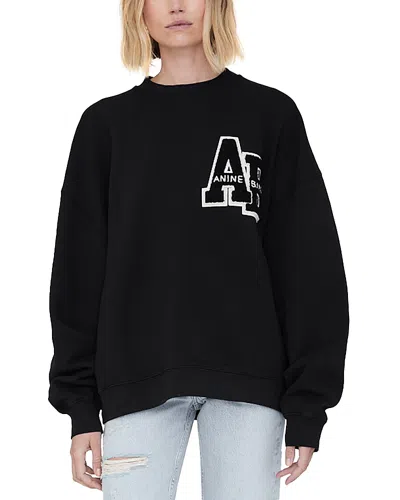 Anine Bing Miles Letterman Oversized Sweatshirt In Black