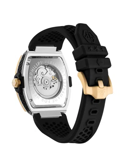 Philipp Plein Men's Automatic The $keleton Black Silicone Strap Watch 44mm In Silver