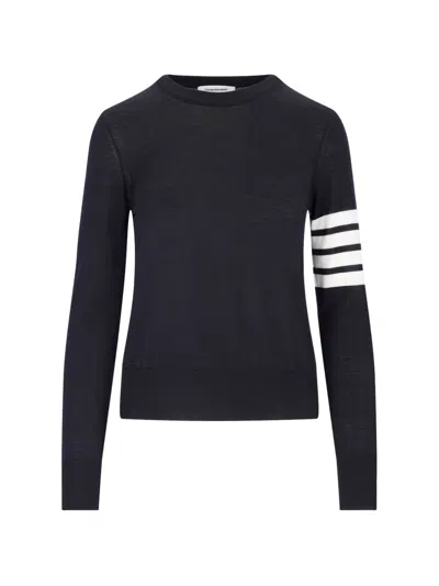 Thom Browne Crewneck Wool Sweater With Signature Stripes In Blue