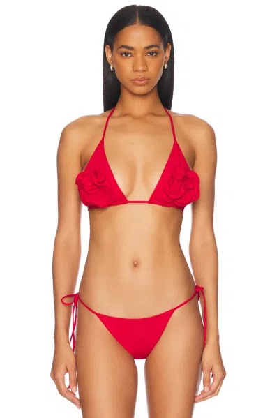 Magda Butrym 3d-flower Crochet Bikini Top In Red