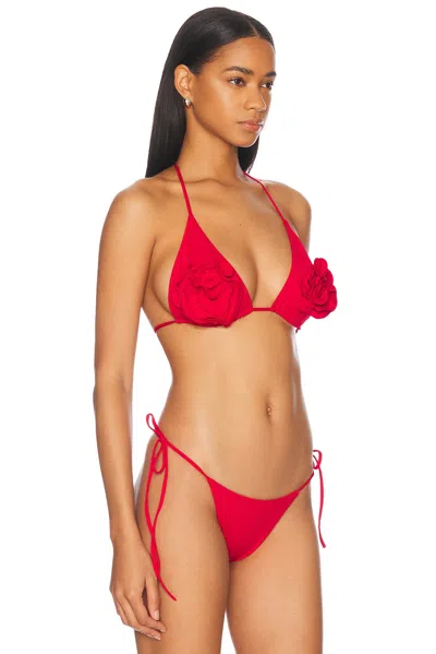 Magda Butrym 3d-flower Crochet Bikini Top In Red
