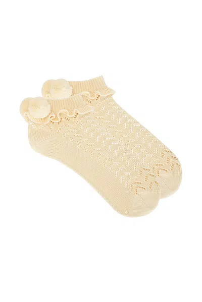 Valentino Cotton-blend Pom-pom Socks In Betulla