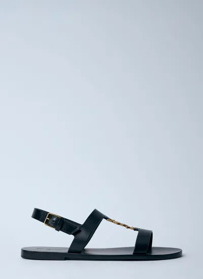 Saint Laurent Cassandra Logo Plaque Flat Sandals In Black