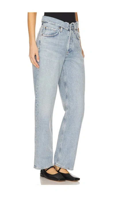 Agolde High Waist Frayed Hem Jeans In Blue