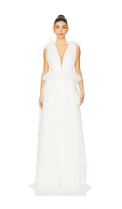 Sau Lee Sabrina Tulle Gown In White