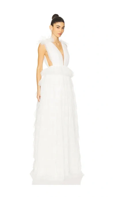 Sau Lee Sabrina Tulle Gown In White