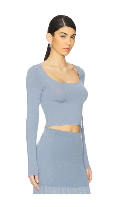 4th & Reckless Nancy Slate Blue Knit Long Sleeve Crop Top In Blue