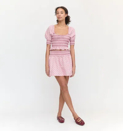 Hill House Home The Delphine Mini Nap Skirt In Rose Circular Lattice