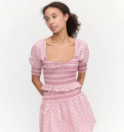 Hill House Home The Delphine Mini Nap Skirt In Rose Circular Lattice