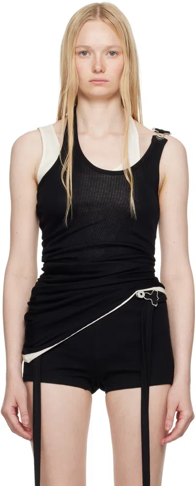 Jean Paul Gaultier Cotton Ribbed Twisted Double Layer Tank Top In 0003-black/ecru