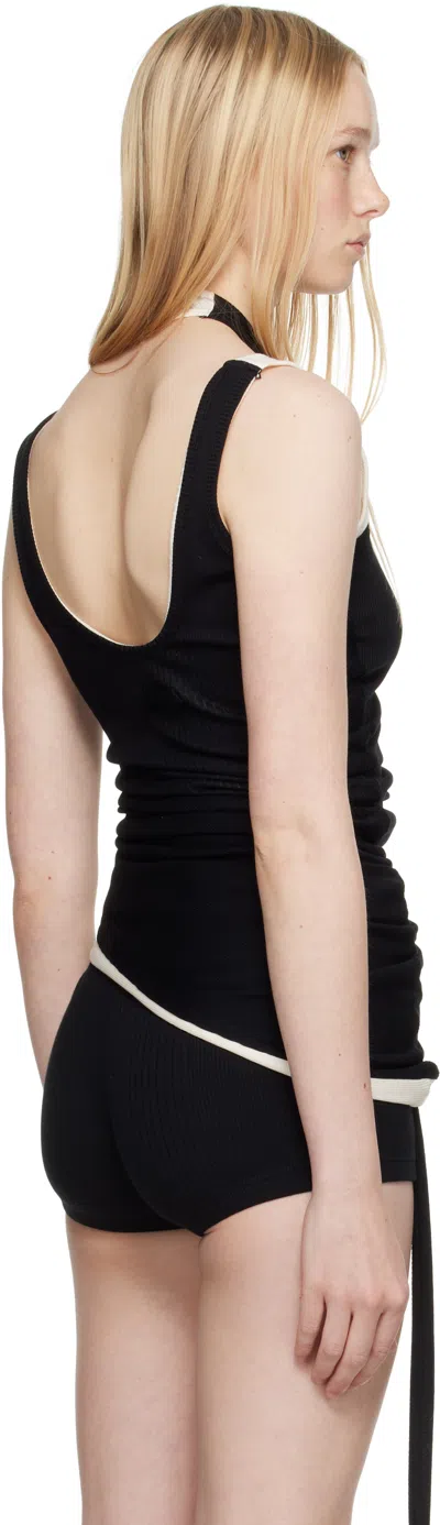 Jean Paul Gaultier Cotton Ribbed Twisted Double Layer Tank Top In 0003-black/ecru