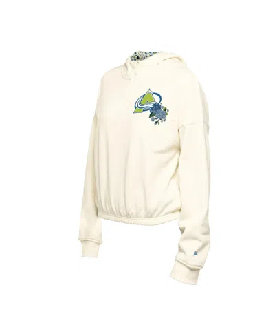 New Era Women's Cream Dallas Stars Glam Game Quarter-zip Cropped Floral Hoodie Pullover Top In Cream