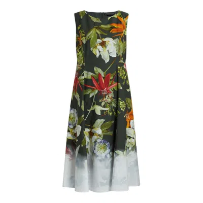 Marina Rinaldi Trento Placed Floral Sleeveless Cotton Poplin Dress In Black