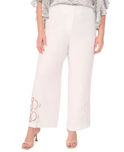 Vince Camuto Lattice Inset High Waist Wide Leg Pants In Ultra White