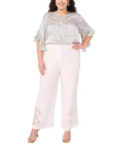 Vince Camuto Lattice Inset High Waist Wide Leg Pants In Ultra White