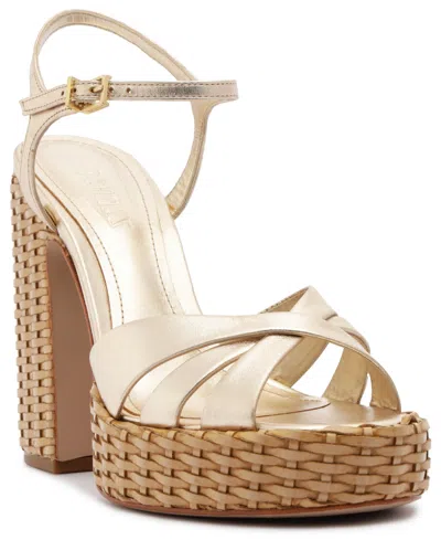 Schutz Keefa Straw Platform Heels In Golden