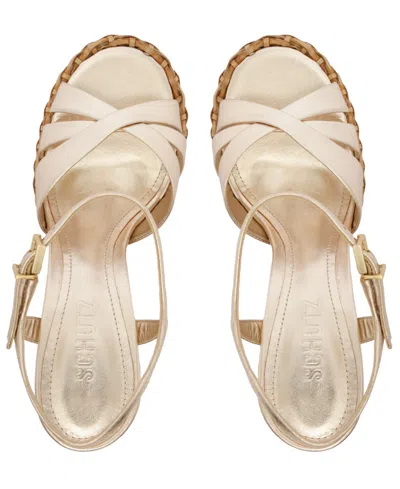 Schutz Keefa Straw Platform Heels In Golden
