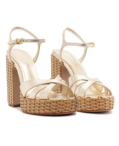 Schutz Keefa Straw Platform Heels In Golden