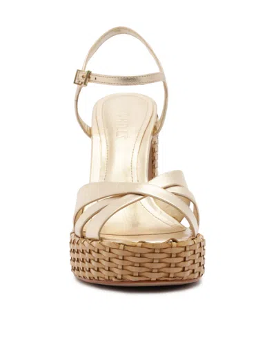 Schutz Keefa Straw Platform Heels In Golden
