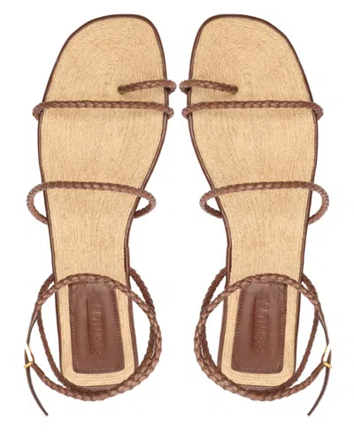 Schutz Kaya Braided Leather Flat Sandals In Brown