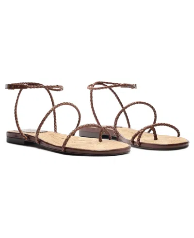 Schutz Kaya Braided Leather Flat Sandals In Brown