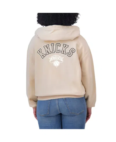 Wear By Erin Andrews Women's Cream New York Knicks Plus Size Tonal Felt Patch Full-zip Hoodie In Cream