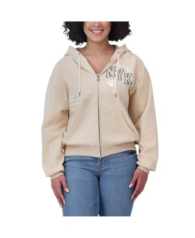 Wear By Erin Andrews Women's Cream New York Knicks Plus Size Tonal Felt Patch Full-zip Hoodie In Cream