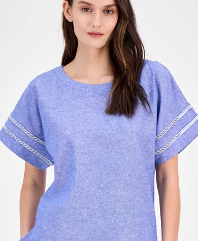 Anne Klein Linen-blend Boxy Top In Blue