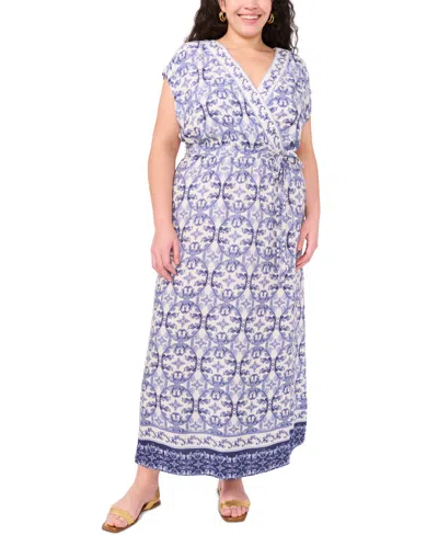 Vince Camuto Plus Size Printed Faux-wrap Maxi Dress, Exclusively At Macy's In Navy Dream