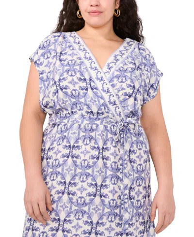 Vince Camuto Plus Size Printed Faux-wrap Maxi Dress, Exclusively At Macy's In Navy Dream