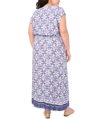 Vince Camuto Plus Size Printed Faux-wrap Maxi Dress, Exclusively At Macy's In Navy Dream