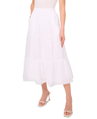 Cece Women's Cotton Tiered Circle Midi Skirt In Ultra White