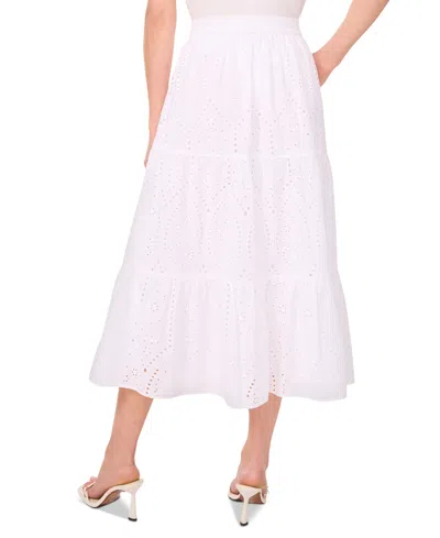 Cece Women's Cotton Tiered Circle Midi Skirt In Ultra White
