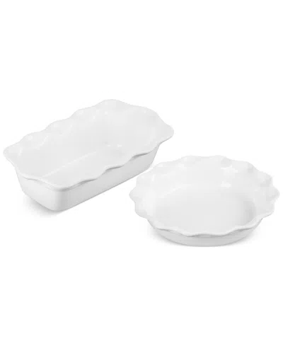 Le Creuset Stoneware Heritage Pie Dish & Fluted Loaf Pan Set In White