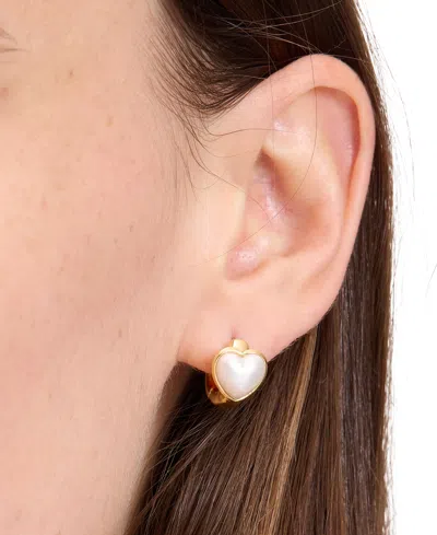 Kate Spade New York Keep Sparkling Heart Huggie Hoop Earrings In Imitation Pearl
