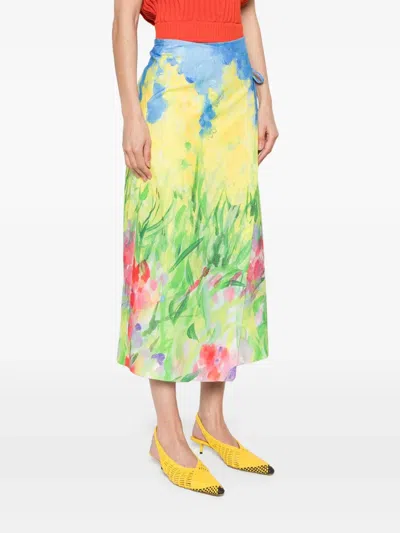 Msgm Multicolor Skirt With All-over Printed Floral Motif In Yellow