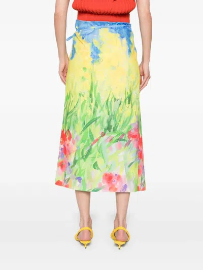 Msgm Multicolor Skirt With All-over Printed Floral Motif In Yellow