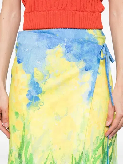 Msgm Multicolor Skirt With All-over Printed Floral Motif In Yellow