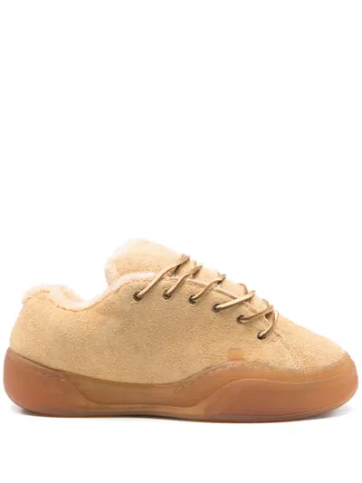 Erl 'vamp Skate' Brown Low Top Sneakers With Contrasting Sole In Beige