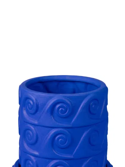 Seletti Magna Graecia Onda Terracotta Vase With Saucer In Blue