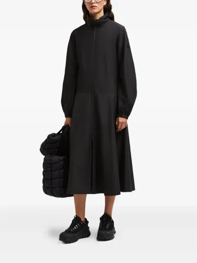 Moncler Robe Midi En Coton À Col Roulé In Black
