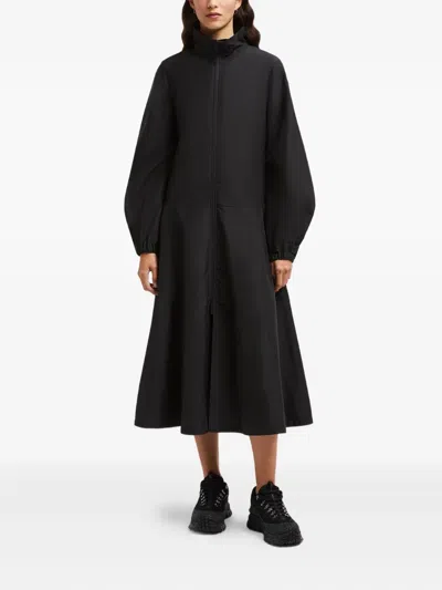 Moncler Robe Midi En Coton À Col Roulé In Black