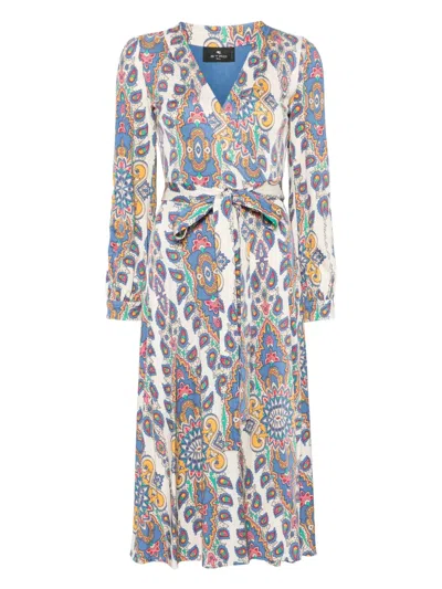 佩斯理印花中长连衣裙